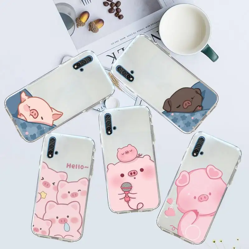 

Cute Pink Pig Cartoon Phone Case Transparent for Huawei honor P mate Y 30 40 20 50 8 70 10 9 a i x c pro lite prime smart