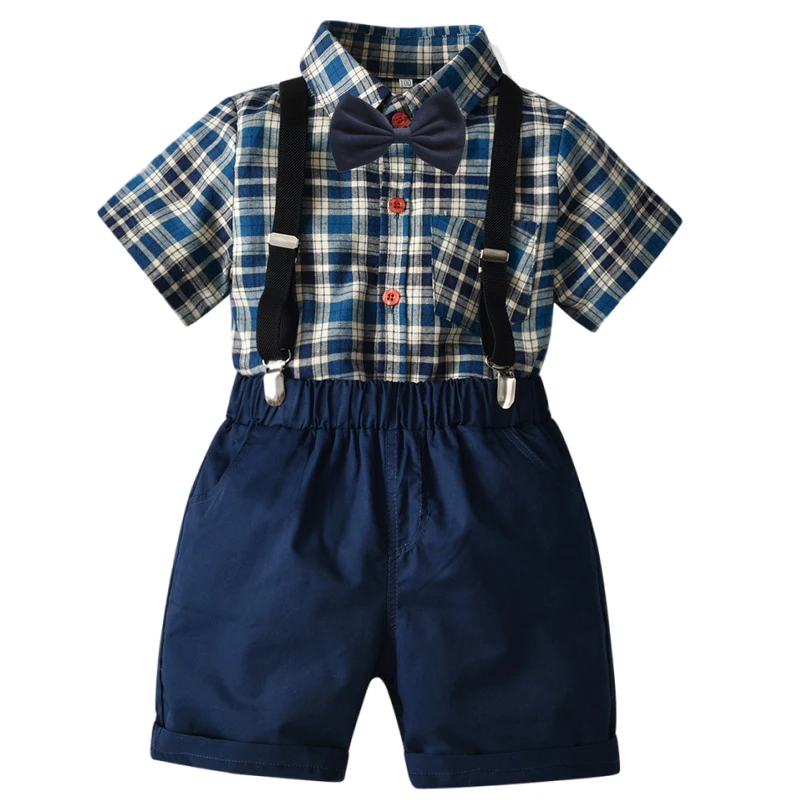 

Комплект одежды для мальчиков из 2 предметов, рубашка с коротким рукавом и галстуком-бабочкой + шорты с поясом, лето 2022