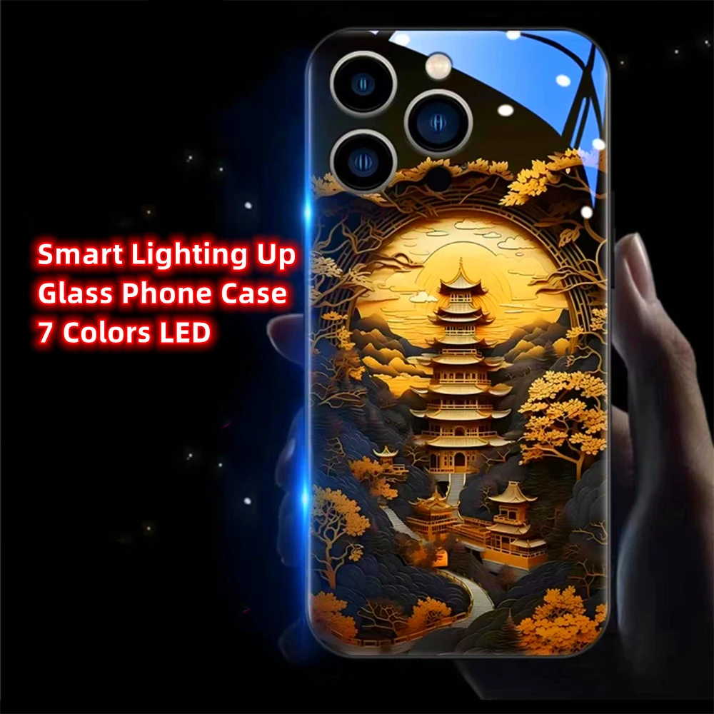 Фото Элегантный чехол для телефона с золотой башней и LED-подсветкой, с функцией вспышки при звонке и блестками, для iPhone Air 17 16 15 14 13 12 11 Pro Max Plus №2