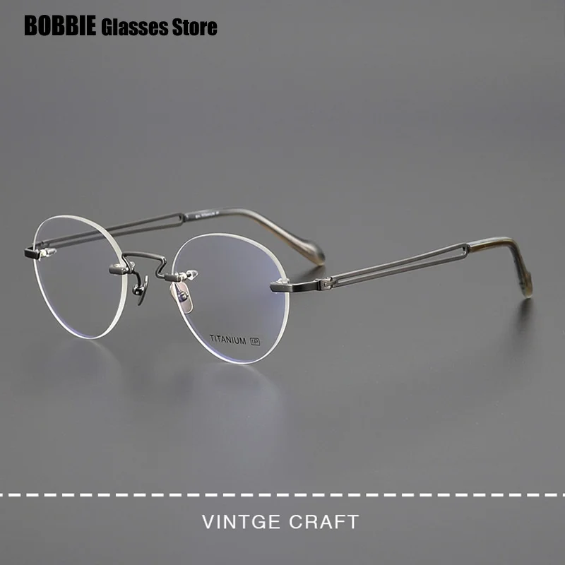 Japaneses Glasses Frameless Oval Men Women Carved Ultra Light Pure Titanium Rimless Eyeglasses Anti Blue Lens Eyewear Optical