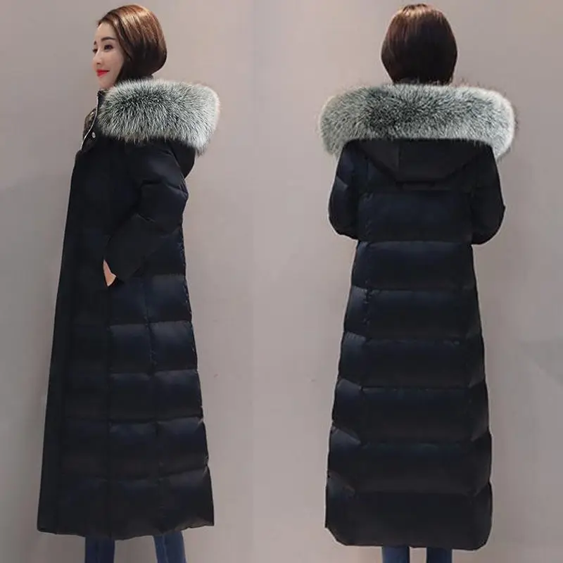 2022 New Down Padded Jacket Women's Mid-length Slim Fit Over-the-knee Long Padded Jacket Thickened Winter Hooded Jacket Women
