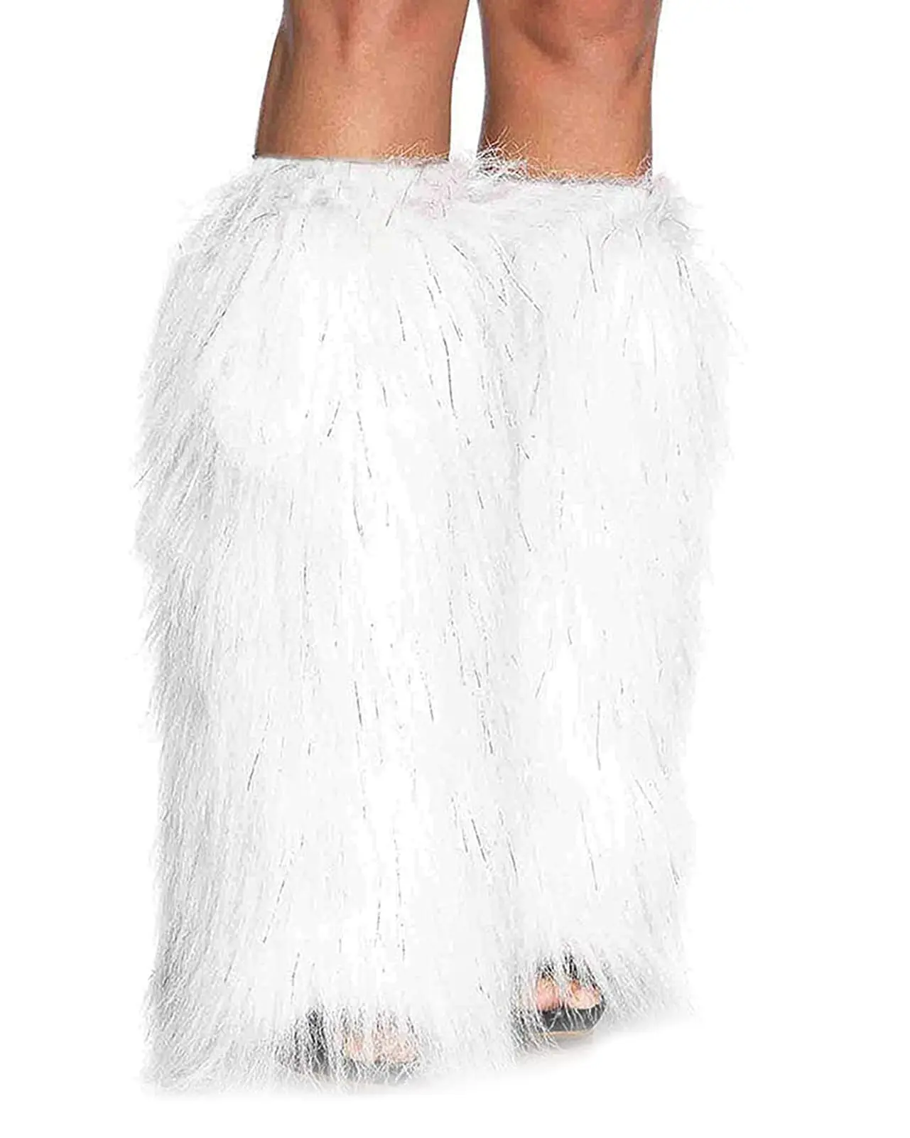 45cm White With Silver Fuzzy Faux Fur Leg Warmers Fur Heels Long Boots Cuff Cover has Elasticity Dionysia Boot cover Carnival
