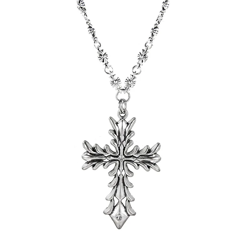 S925 Серебряное готическое ожерелье с шипами и крестом персонализированное