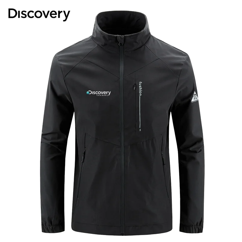 Discovery Channel 2023 Spring Summer Golf Jacket Men's Outdoor Top Large Size Loose Multi-pocket Cargo Stand Collar Coat