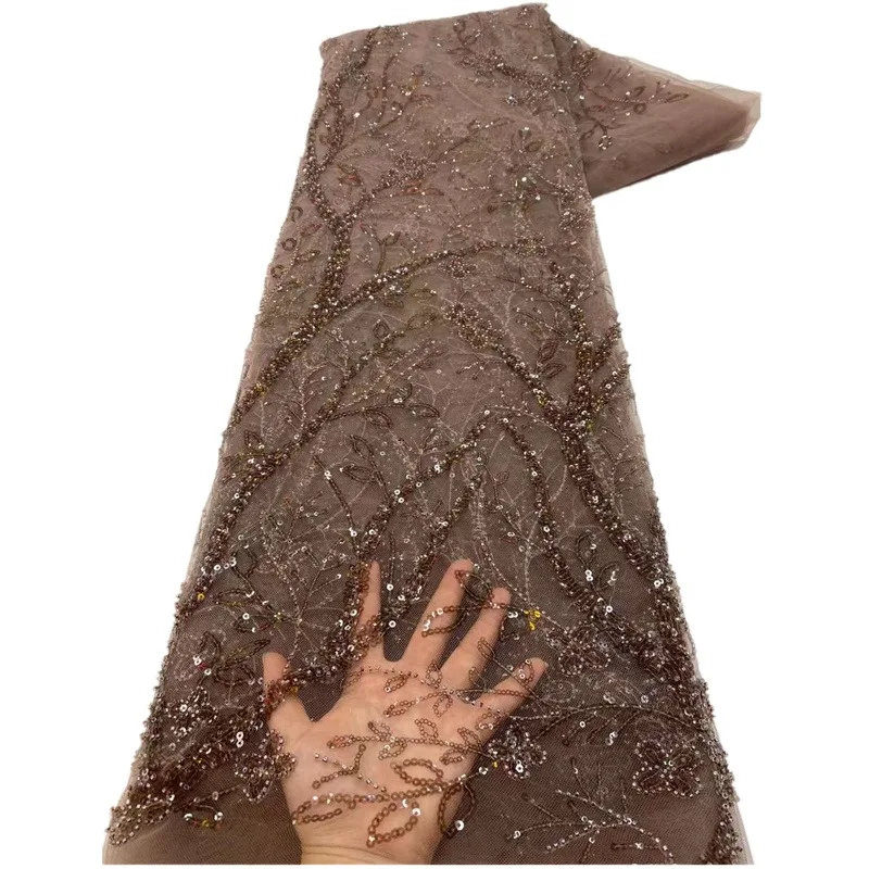 

Новейшая ткань с блестками 2023, кружевная ткань с бисером, вышитая тюль, ткань с Африканским кружевом для свадебной вечеринки, 5 ярдов