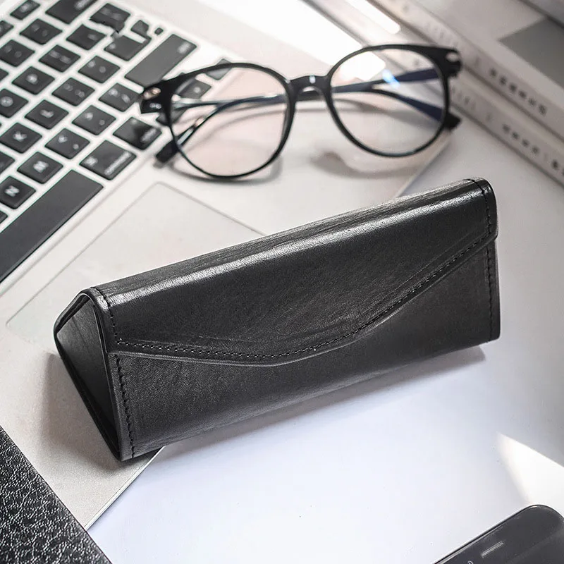 

Genuine Leather Advanced Folding Glasses Cases Protect Sunglasses Vintage Brand Retro Solid Color Portable Spectacles Boxes
