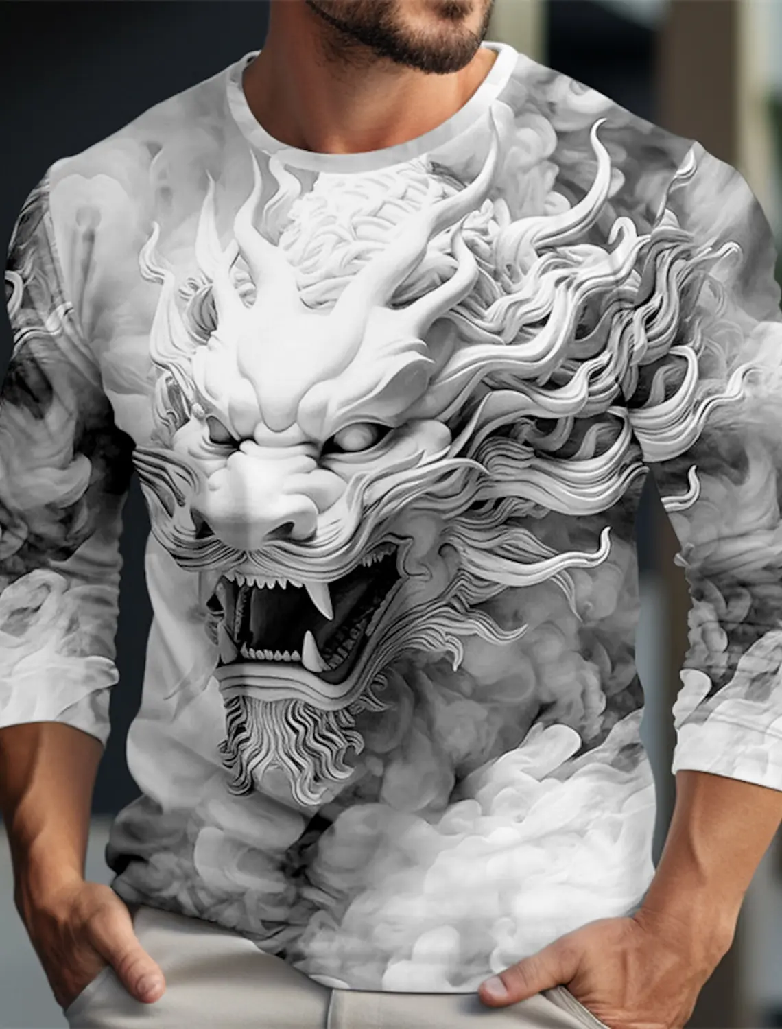 

Vintage Men's Long Sleeve T-Shirt 3d Print Shirts Fashion Animal Dragon Graphics Short Sleeve Men Oversized Streetwear Tops Tees