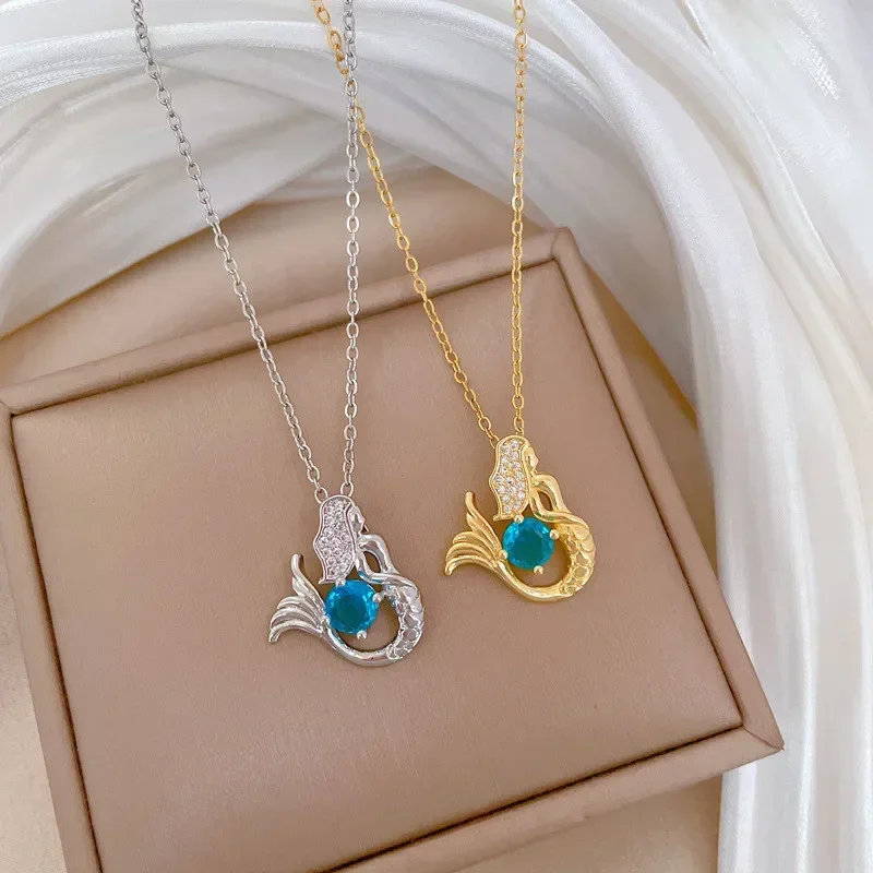 Модное циркониевое ожерелье Grace с Китом и русалочкой цепочка из нержавеющей