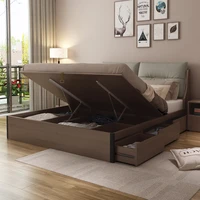 modern simple double bed nordic master bedroom big bed high box storage bed