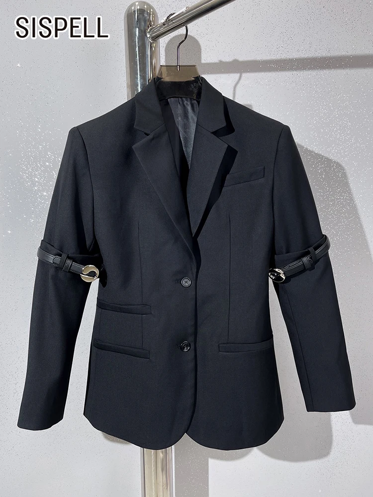 

Женский однотонный Блейзер SISPELL в стиле пэчворк, повседневный однобортный свободный пиджак с лацканами и длинным рукавом, в стиле пэчворк, на ремне