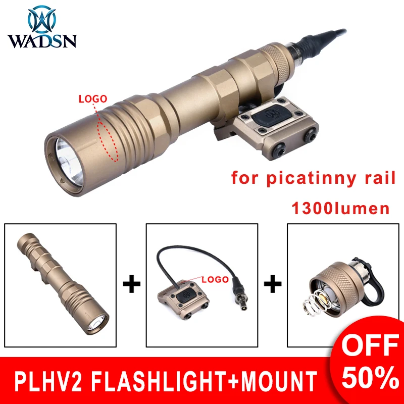 WADSN Modlit PLHv2 Tactical Flashlight Metal M-lok Keymod Picatinny Mount Hunting Weapon Light with Dual Function PressureSwitch