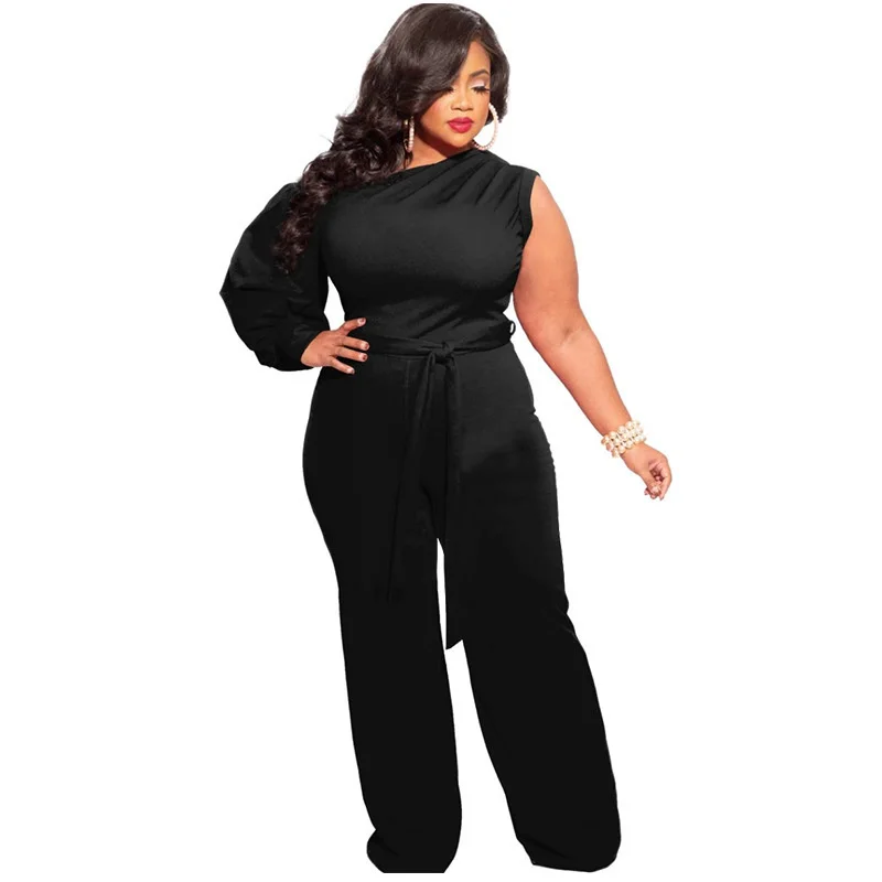 Autumn Clothes Wide-legged One-piece Long Pants Pure White One Long Sleeve Fashion Outfit Plus Size Women Set 4XL