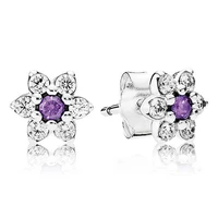 authentic 925 sterling silver sparkling forget me not flower with crystal stud earrings for women wedding gift pandora jewelry