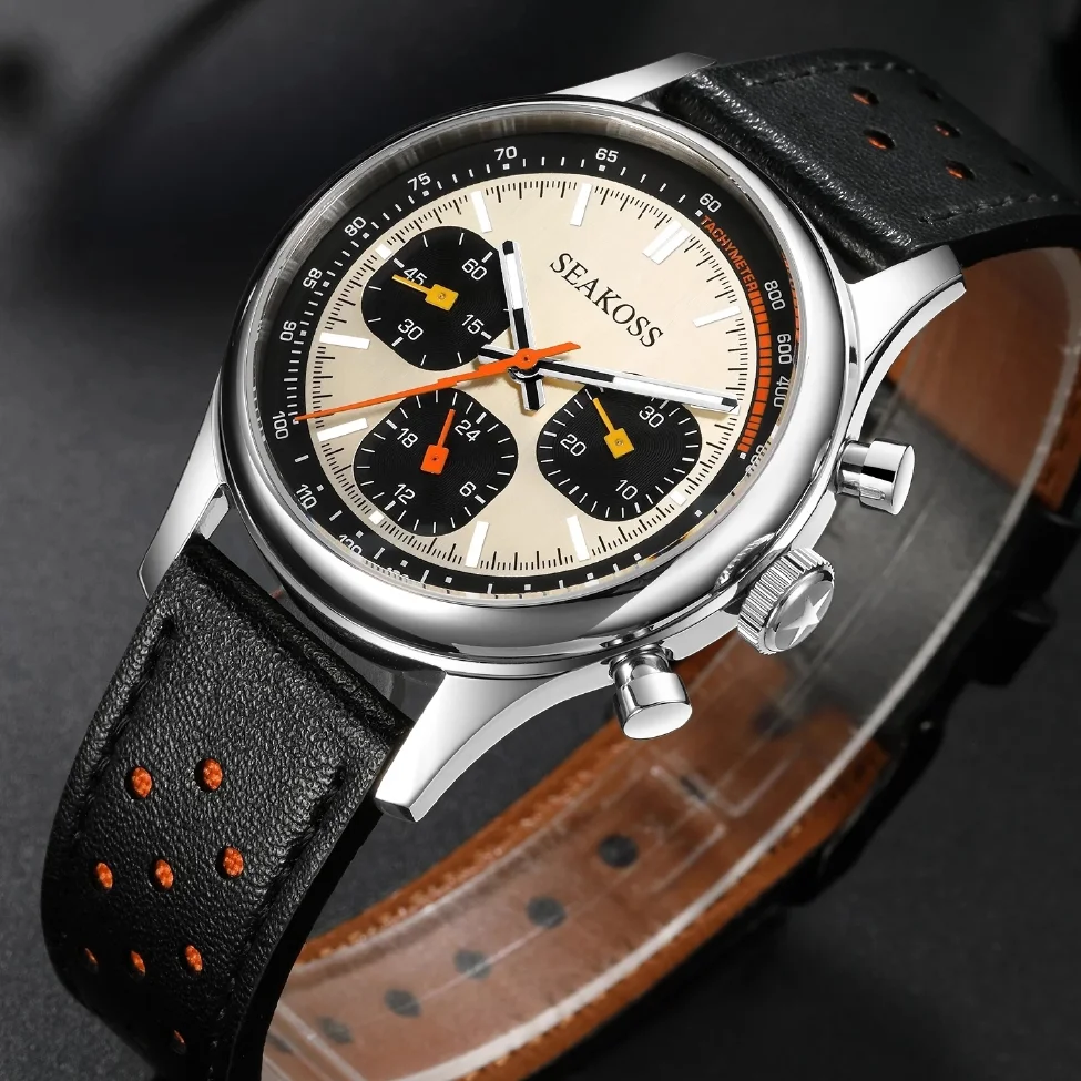 

Seagull 1963 3-Eye 40mm Chronograph Super Luminous Sapphire Mechanical Watch for Men ST1903 Silicone Pilot Clock Wristwatch