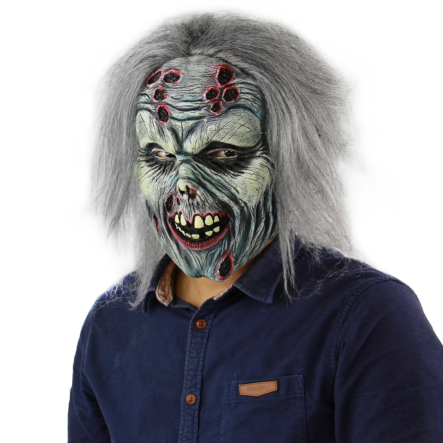 

Scary Grey Zombie Latex Mask Halloween Carrion Zombie Latex Head Cover