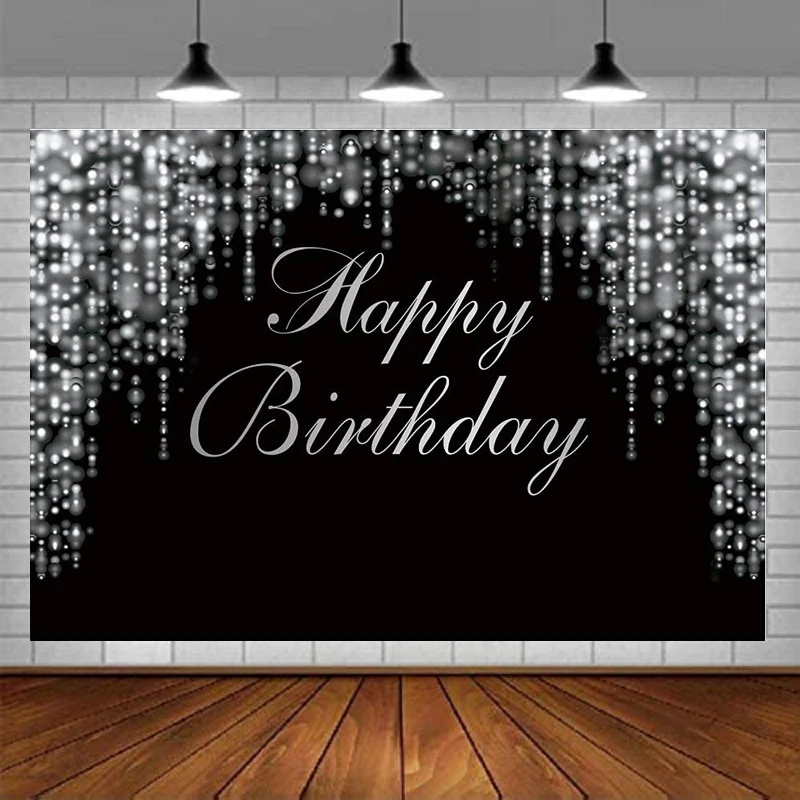 

Photography Backdrop Happy Birthday Party Silver Glitter Bokeh Sequin Spots Background Sparkle Shining Dots Girl Lady Decor