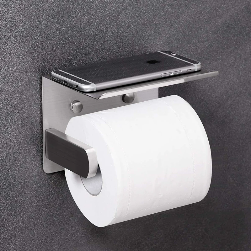 

Wall Mounted Toilet Paper Holder Tissue Paper Holder Roll Paper Holder With Phone Storage Shelf Kitchen Bathroom Accessories