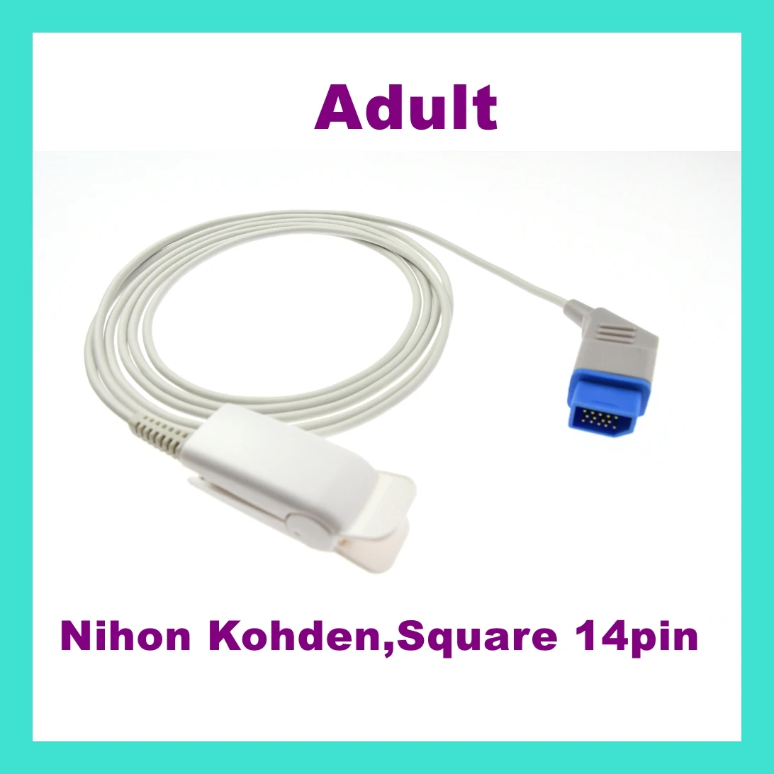 

For Nihon Kohden,Square 14pin Patient Monitor Adult Finger Clip Ear Clip Silicone Long Cable Separated Spo2 Reusable Sensor