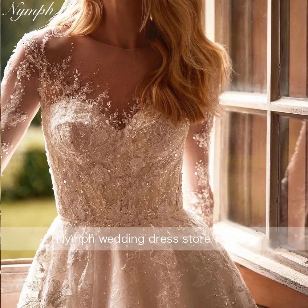 Винтажные свадебные платья трапециевидной формы с круглым вырезом и длинными