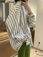 hanorange early spring women striped shirt drop shoulder retro ins style fashionable loose silhouette casual tops women