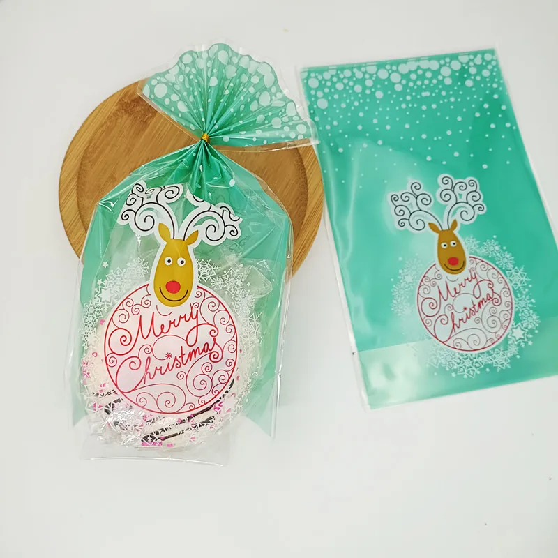 

Зеленая Рождественская елка целлофан открытая верхняя сумка для печенья самоклеящаяся сумка для конфет упаковка для бисквита 14*22 см 100 шт.