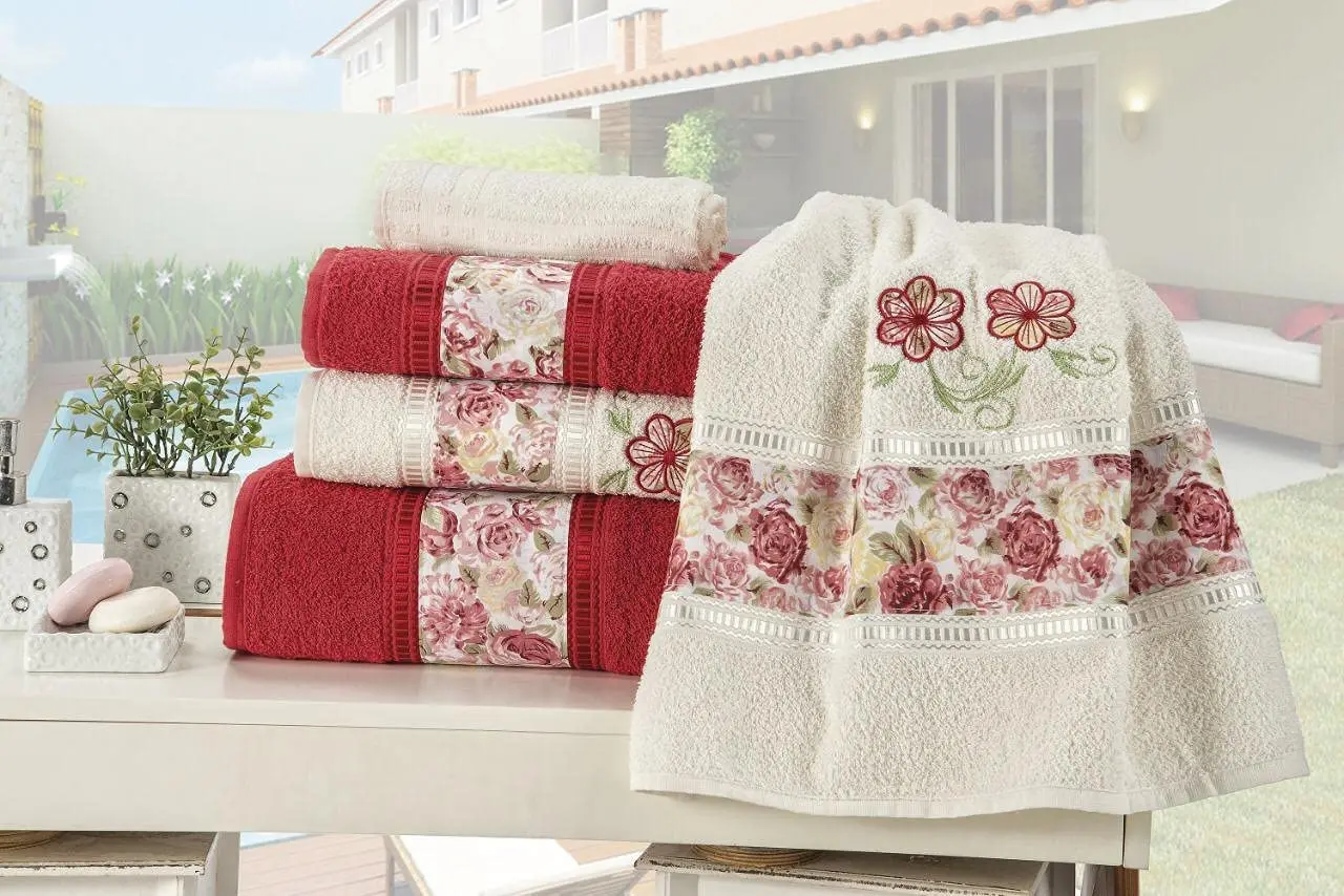 

Bath Game Towel 100% Cotton Felt Embroidered Passione With 05 Pieces Red Microfiber Towels Bathroom Hotel Bath Towels For Thicke