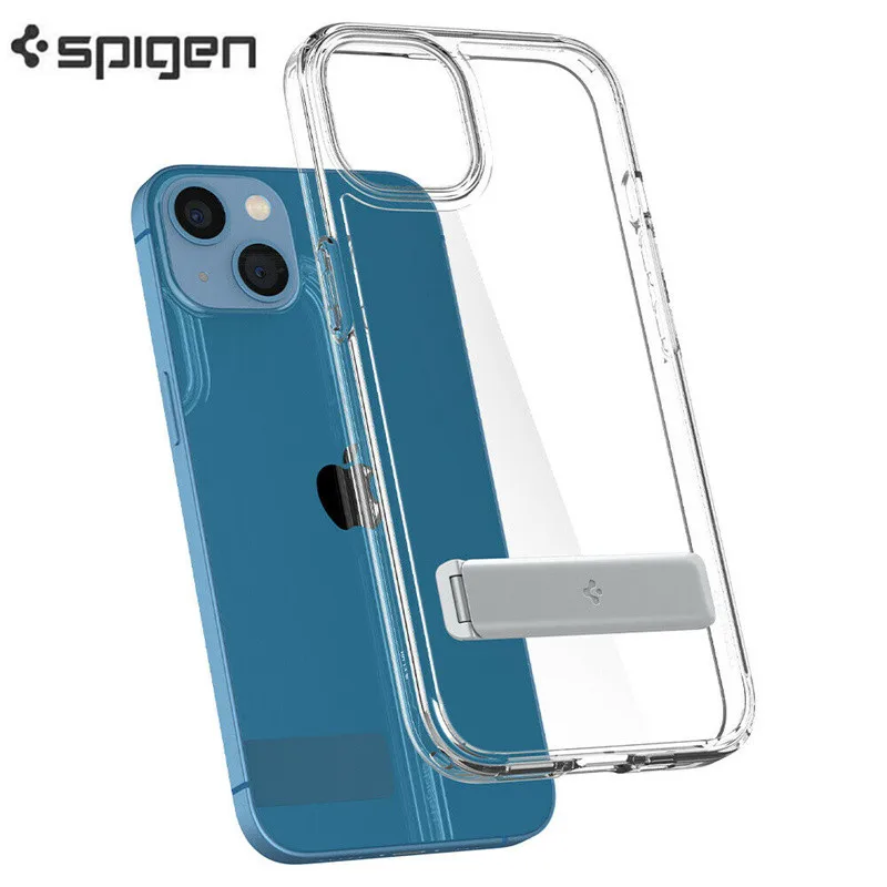 

Spigen Ultra Hybrid S Clear Case For iPhone 14 Plus 12 13 14 Pro Max Portable Holder Cover Integrated Metal Kickstand And Button