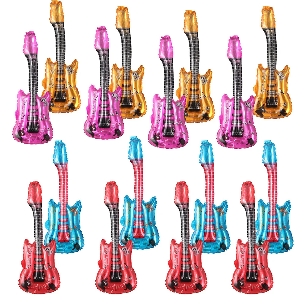 

16Pcs Inflatable Guitar Kids 32In Birthday Decoration Assorted Colors Waterproof Rock Star Guitar Toy 80s 90s Musical Themed
