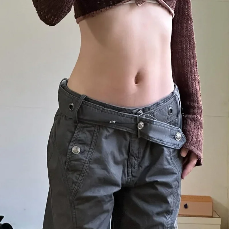 Джинсы-клеш с низкой талией уличная одежда в стиле 1920-х Y2k Женские джинсы-карго