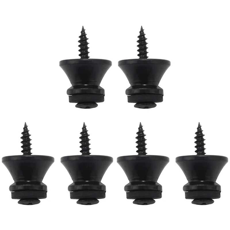 

6 X Electric Acoustic Guitar Bass Strap Button Screw Lock Pins Pegs Pads Black
