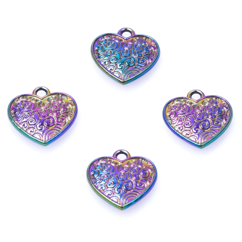 

15pcs/Lot Heart Spiral Pattern Couple Gift Love Pendant Rainbow Color Metal Charms For Accessories Jewelry Making DIY Materials