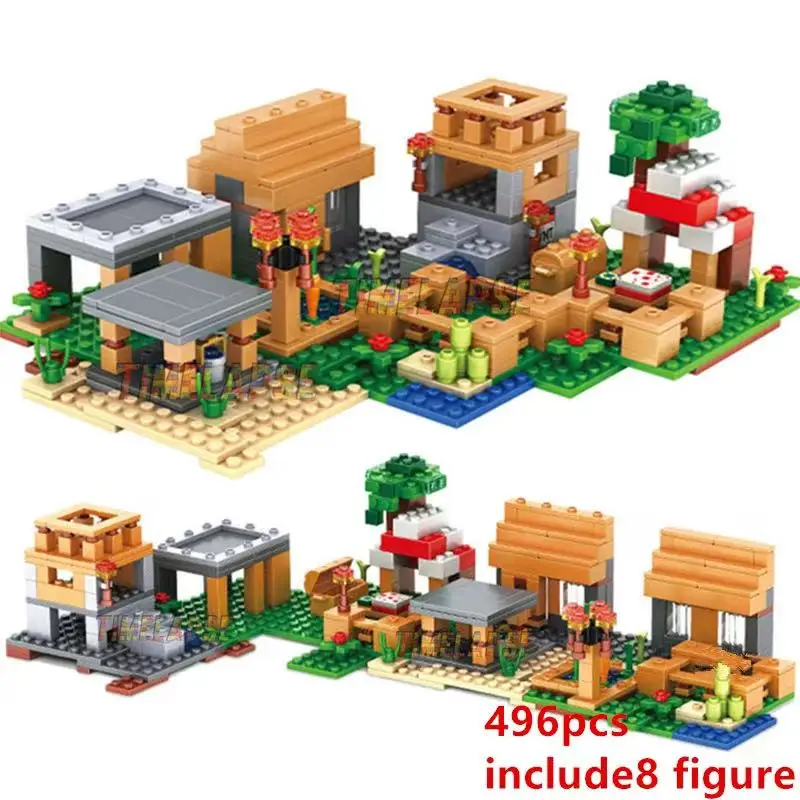 Наборы строительных блоков Ocelot Tree House Minecraftinglys 4 в 1 с фигурками Steve совместимые