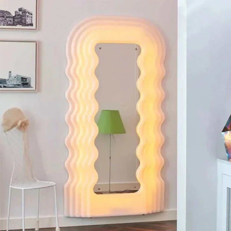 

Nordic Wavy Wall Mirror Floor Large Lights Stained Full Length Mirrors Bedroom Girls Makeup Espejo Adhesivo Pared Decor Home