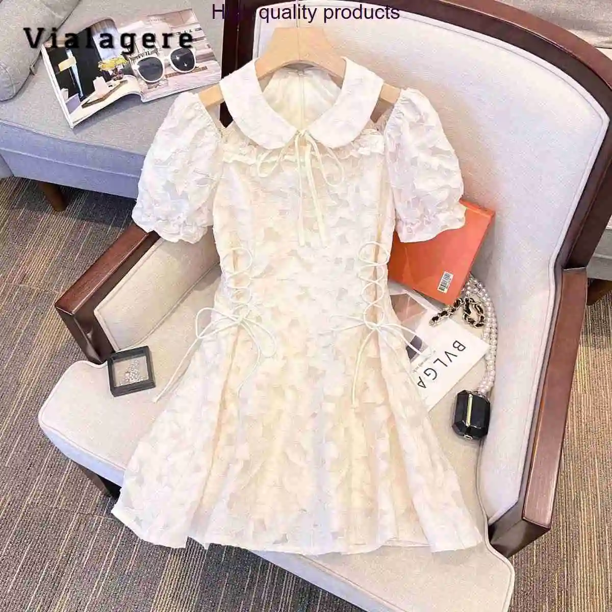 

Женское ажурное мини-платье, привлекательное лоскутное приталенное платье с коротким рукавом, круглым вырезом и шнуровкой, лето 2023