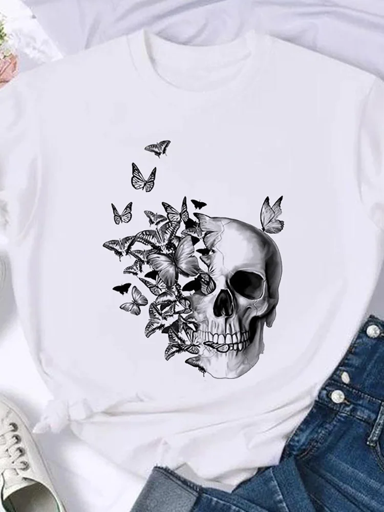 

New Cute Female Tshirt skull Butterfly Clothes Harajuku Kawaii Women's T-Shirt Fashion Unisex Summer Short sleeve T shirt Tops