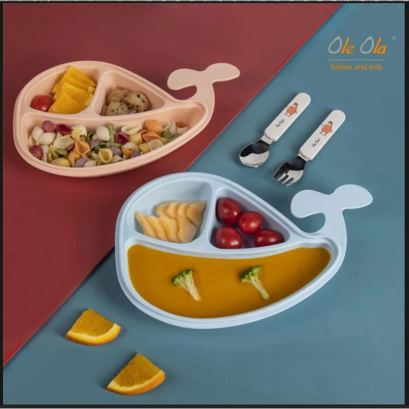 3Pcs/set Baby Soft Silicone Sucker Bowl Plate Cup Bibs Spoon Fork Sets Non-slip Tableware Children's Feeding Dishes BPA Free