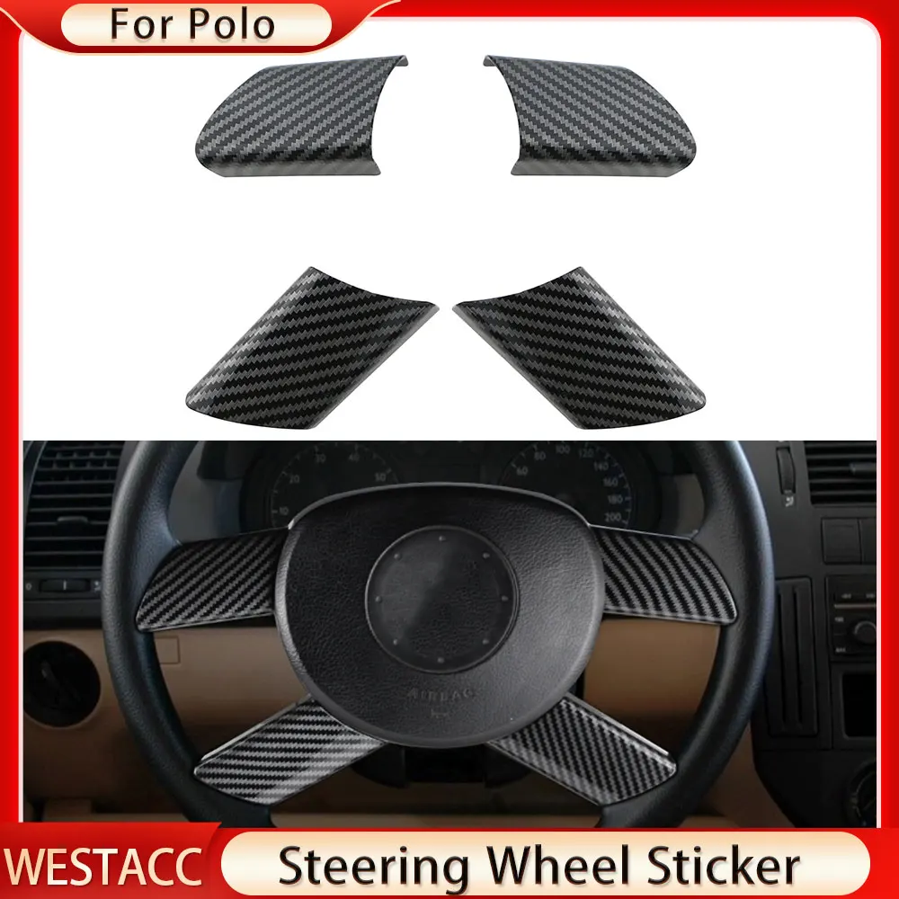 

4 шт., наклейки на панель рулевого колеса из углеродного волокна для Volkswagen VW Polo Fox 2003 2004 2005 2006 2007, аксессуары для интерьера