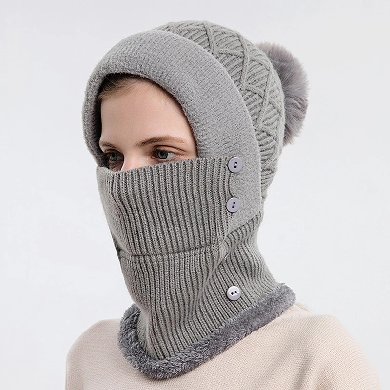 

Lady Autumn And Winter Hat Scarf Integrated Women's Warm Knitted Hat Cycling Plush Pullover Hat Windproof Ear Protection Wool