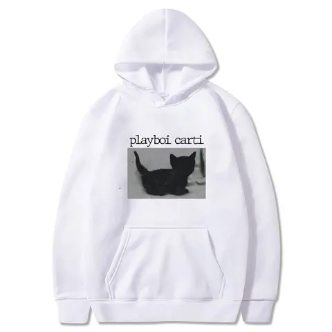 Playboi Carti Hoodies Rapper Black Cat Print Streetwear Men Women Fashion Hip Hop Oversized Sweatshirts Hoodie Pullover Clothing