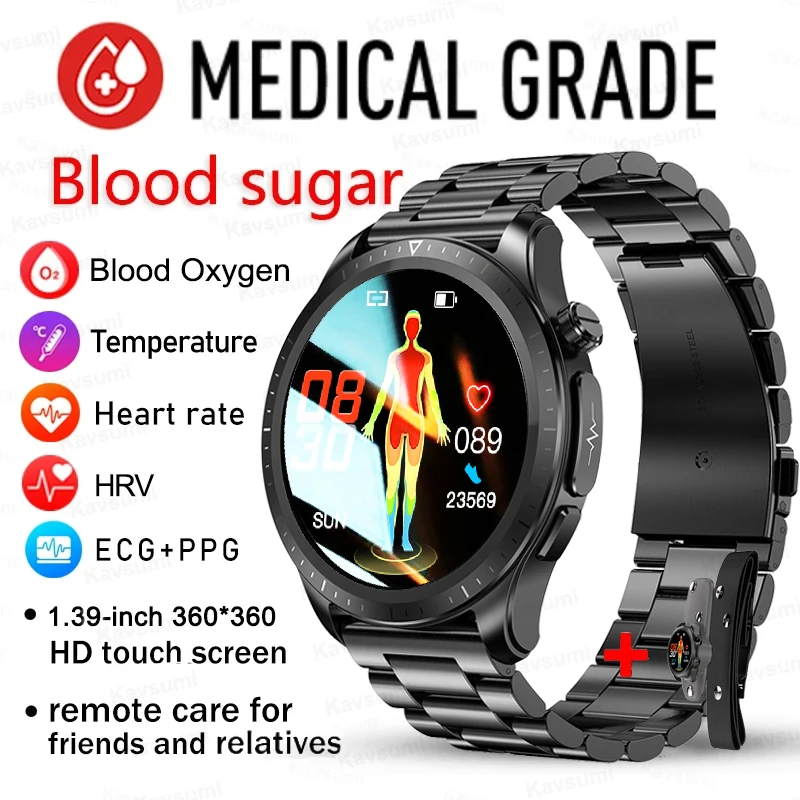 

2023 New Blood Sugar Smartwatch Men Women True Blood Oxygen Health ECG Smart Watch Monitoring Non-invasive Blood Glucose Watches