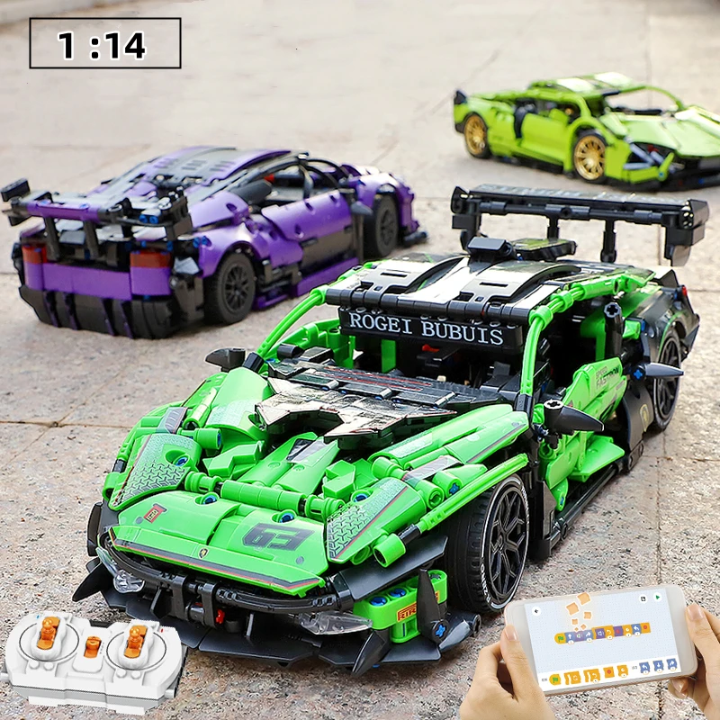 

NEW IN STOCK Lamborghinii Sports Super Car 1:14 APP RC Motor Technology Compatible MOC Building Blocks Bricks Toys