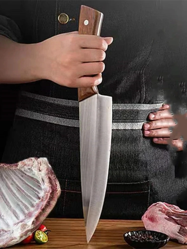 

Кухонный нож с деревянной ручкой из нержавеющей стали, 8 дюймов, японские ножи для мяса, овощи, фрукты, профессиональный шеф-нож, кухонный инструмент