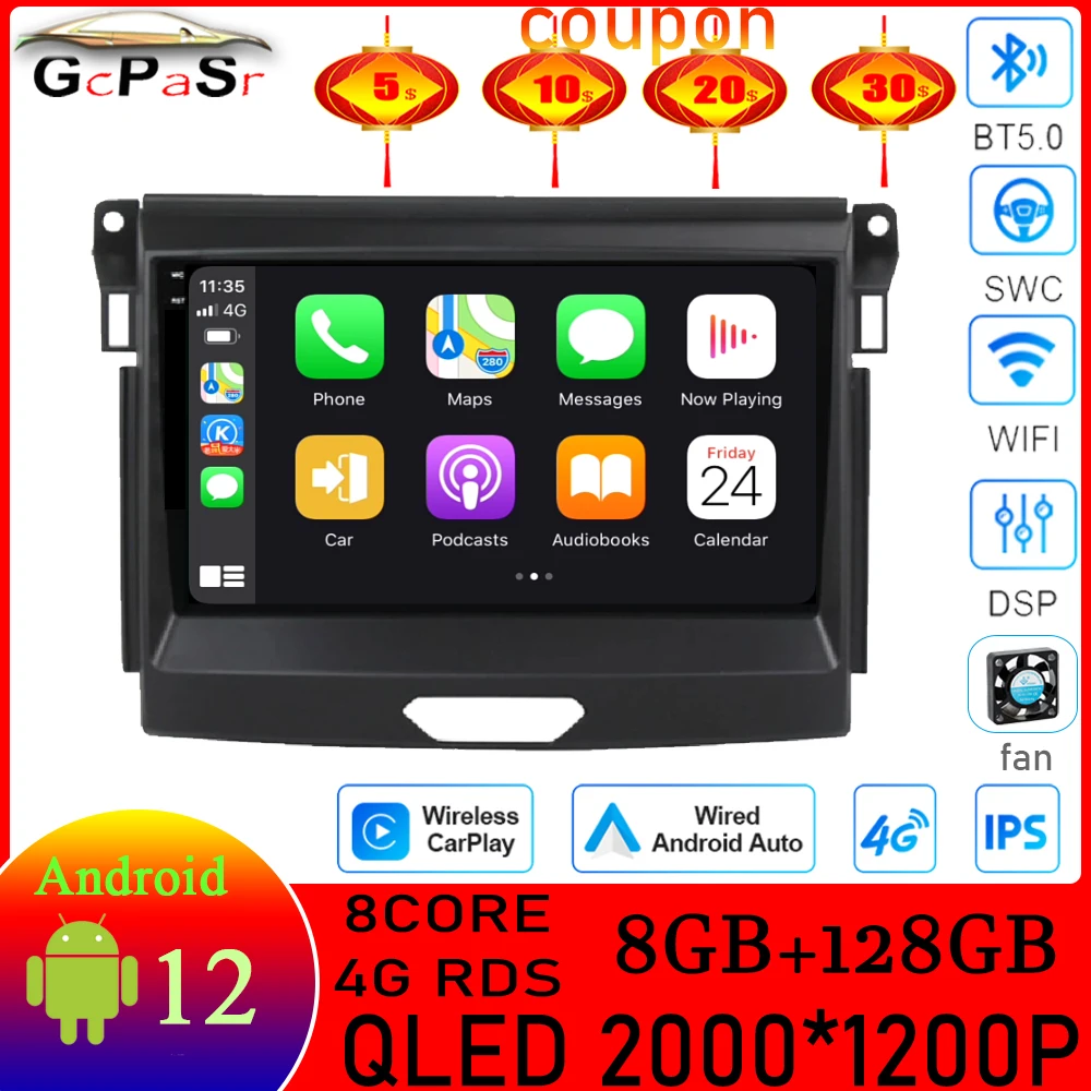 

Android 12 Car Radio For Ford Ranger 2015 2016 2017 2018 2019 2020 GPS Multimedia Carplay Autoradio No 2Din DVD RDS IPS Screen
