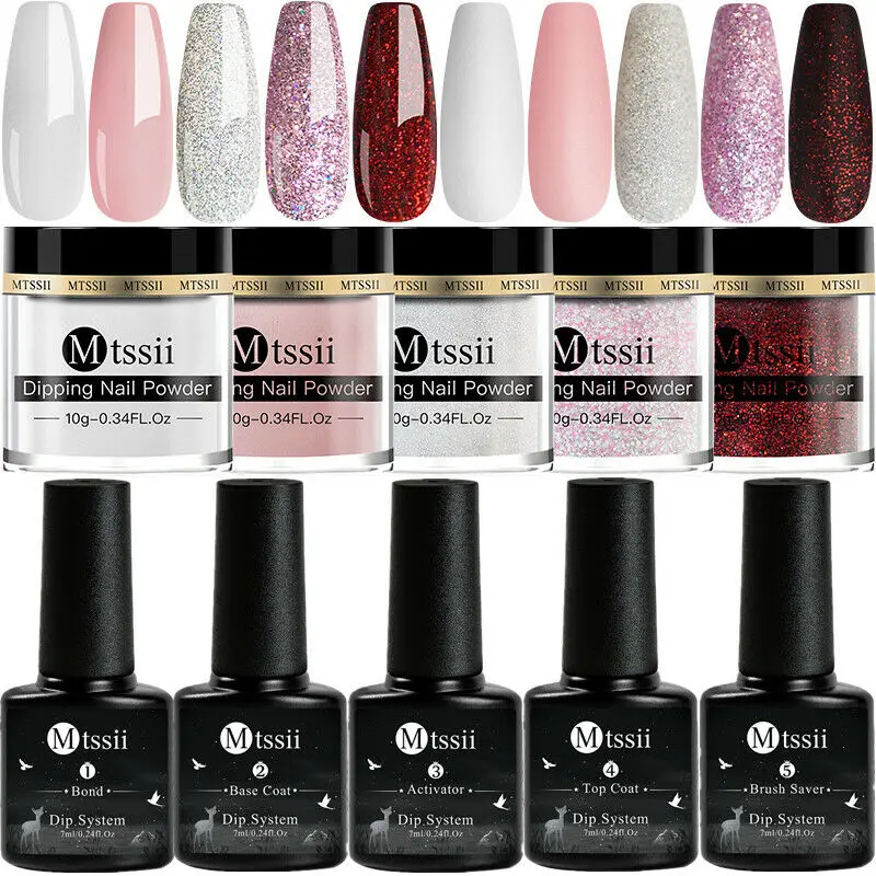 Mtssii 10/12PCS/LOT Dipping Nail Powder Set 10g Holographics Glitter Powder Dust Natural Dry Dippping System Powder Kit