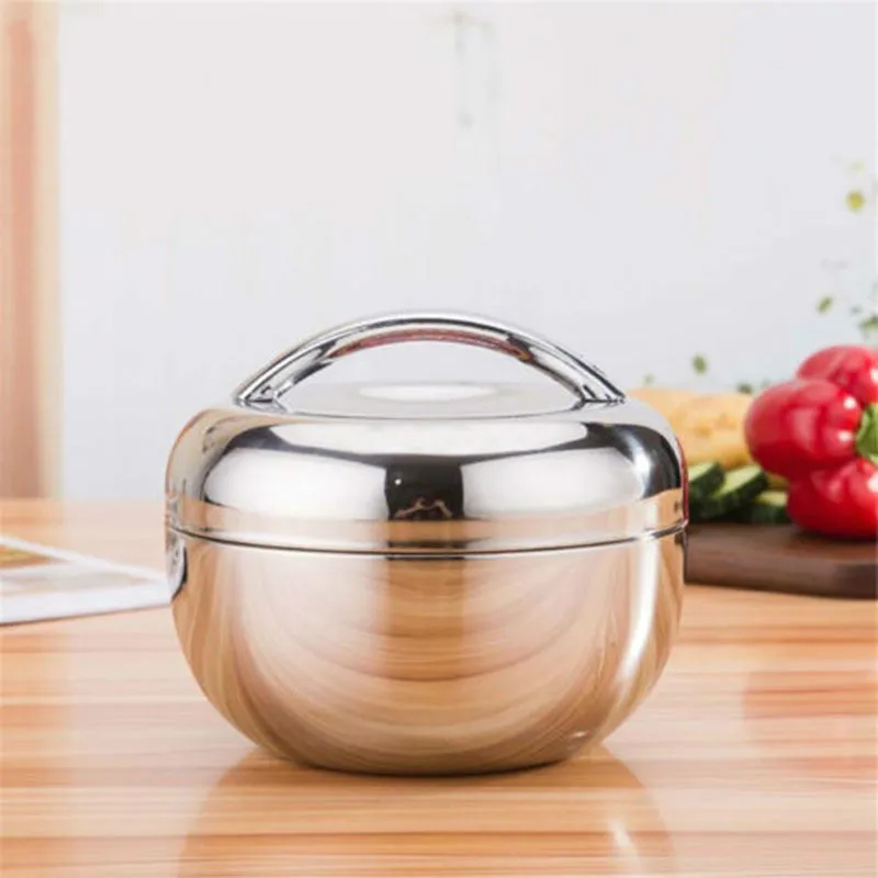 

Stainless Thermo Insulated Thermal Food Container Bento Round Lunch Box for Using In Office, School or Outdoor Activities Bento
