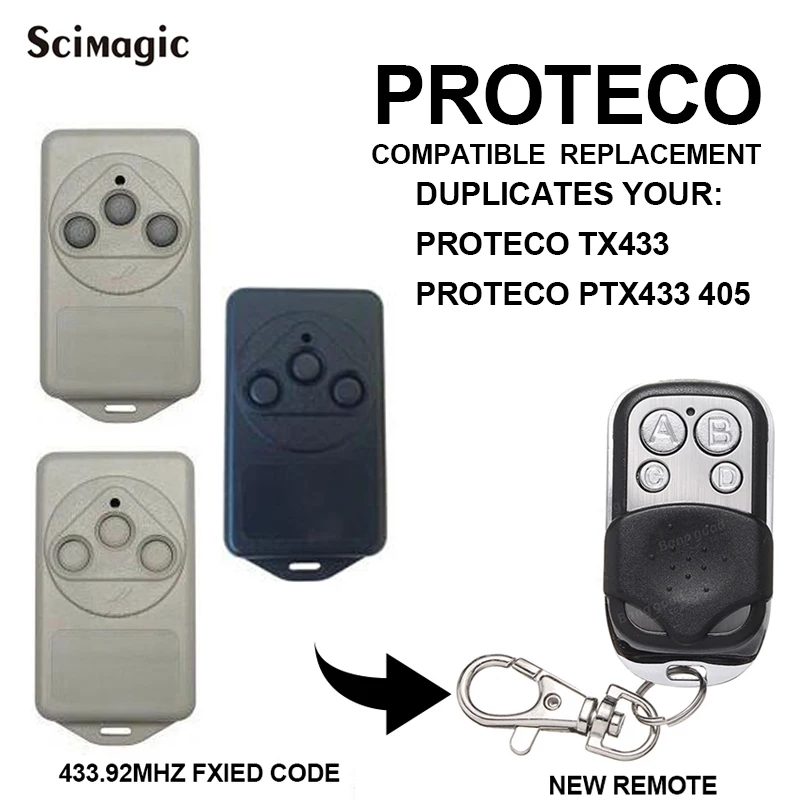 

PROTECO 433MHz Fixed Code For TX433/PTX433 405/PTX433 AZUL/TX3/HIT Garage Door Gate Remote Control Transmitter Command