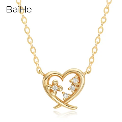 Ожерелье BAIHE из 18-каратного желтого золота с натуральным бриллиантом 0,02 карата, ожерелье в форме сердца, Женские Модные Изящные ювелирные изделия, ожерелье Kalpli kolye рисунок сердечек