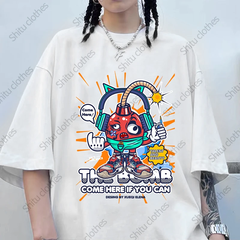 

Summer Loose O-neck Cartoon Women T-shirt Harajuku Simple Funny Kawaii Print Short-sleeved Top Fashion Street Women's Clothing