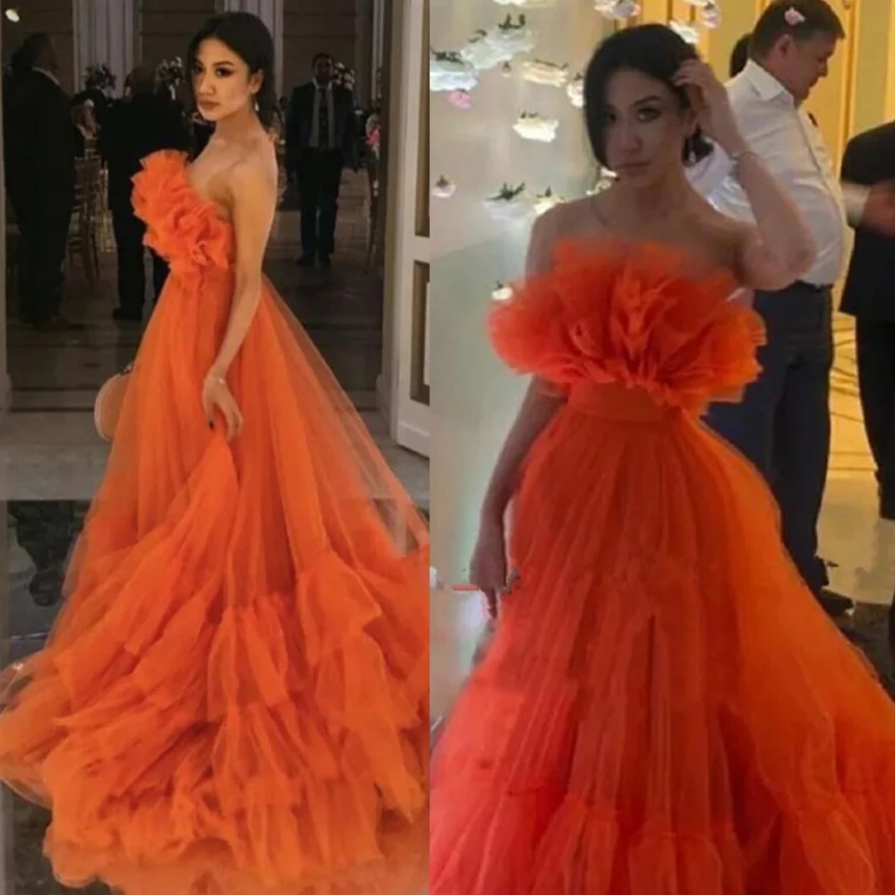 

Оранжевые Свадебные платья с открытыми плечами, фатиновое платье с оборками для невесты, свадебное вечернее платье на заказ, женское платье для выпускного вечера, фотосессия