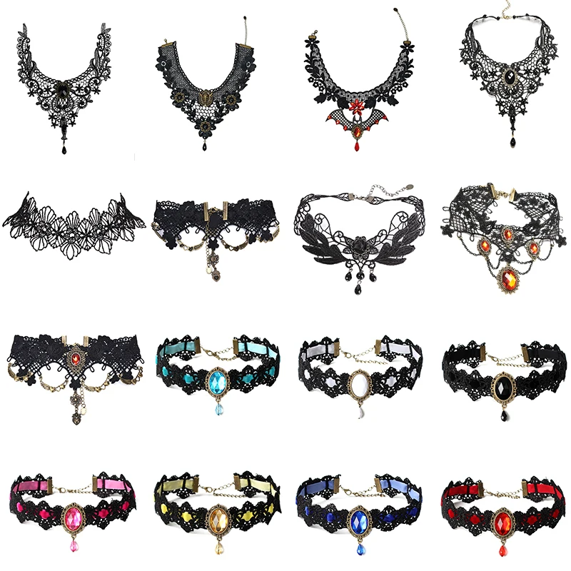 Unique Gothic Punk Sexy Black Lace Pendant Necklace Fashion Trend Women Choker Graceful Joker Halloween Jewelry Accessories